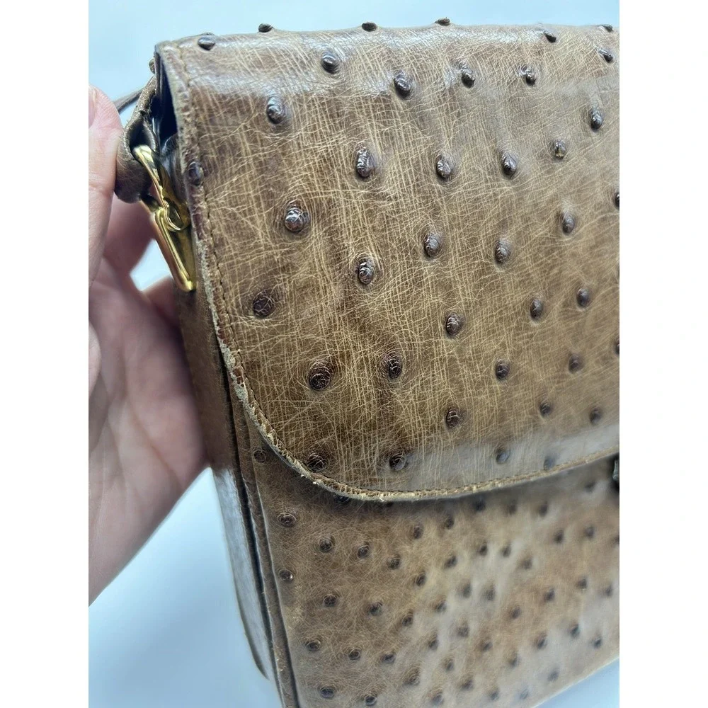 South African Genuine Ostrich Leather Brown Kango Adjustable Handbag Purse READ